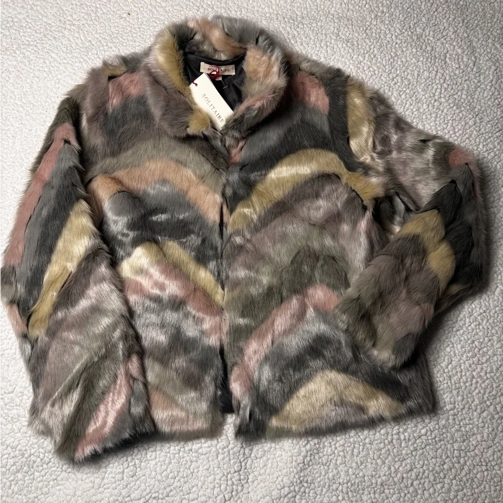 NWT Solitaire Multicolor Faux Fur Teddy Jacket